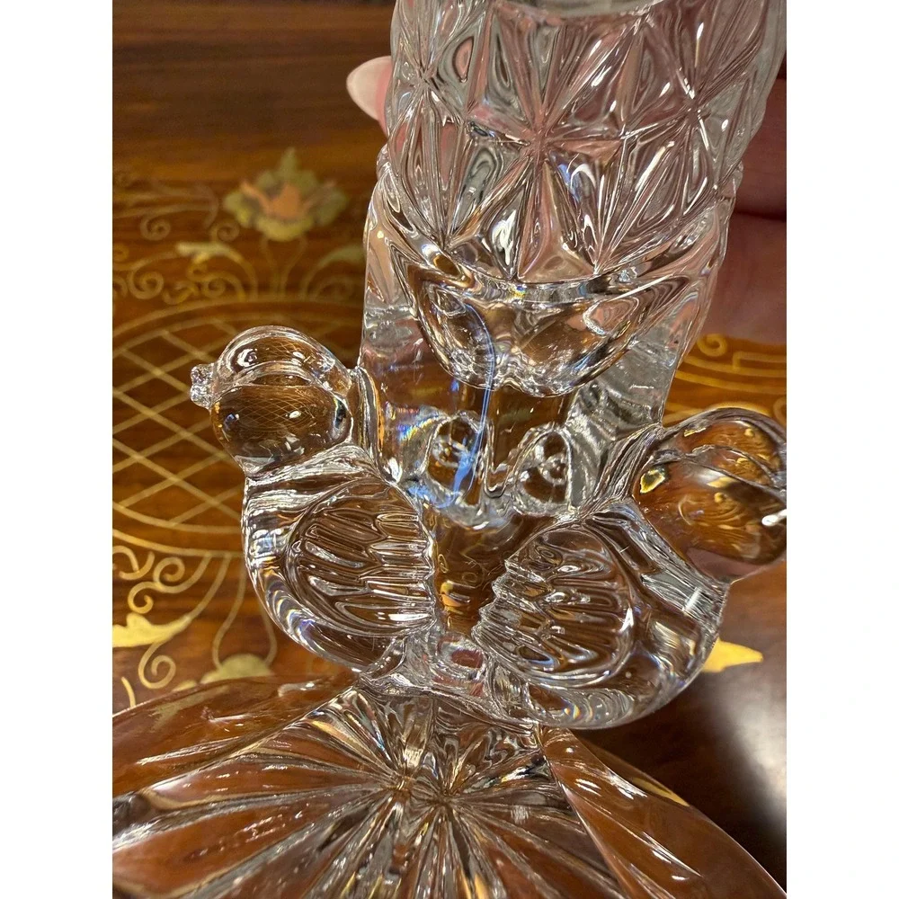 Vintage Hofbauer Byrdes Lead Crystal Bud Vase • Etched Bird Pedestal Vase